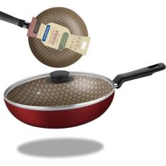 frigideira funda com tampa tramontina antiaderente alta vermelha 24 cm