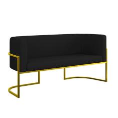 Sofá Namoradeira Corino 2 Lugares Moderna Base Metal Gold Preto