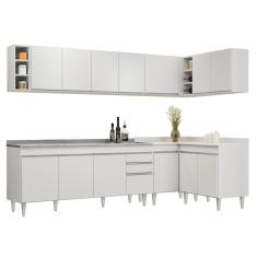 Armário De Cozinha Modulado De Canto 7 Peças Cp36 Com Pia Inox Branco - Lumil