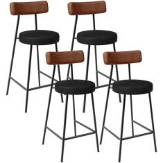 Kit 04 Banquetas Baixa Cozinha Sala Jantar Bancada Milão L02 Couríssimo Marrom Preto