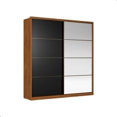 Roupeiro Com Espelho 2 Portas Casal Veneza Nogueira Preto