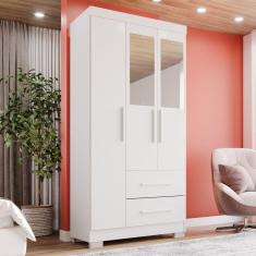 Guarda-roupa Solteiro 3 Portas com Espelho 2 Gavetas Estrela Premium Branco