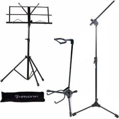 Suporte Violão + Pedestal De Microfone + Estante Partitura