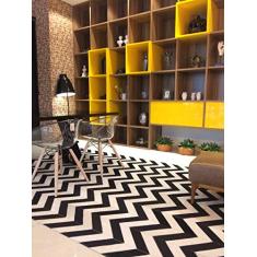 Tapete em Couro, Desenho Geométrico, Tapecouro, Cinza Raro, Café/Branco