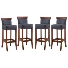 Kit 4 Banquetas Alta com Encosto Estofada 36x100 Cm Diamantina Madeira Maciça Linho Cinza L67