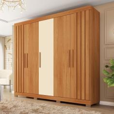 Guarda-roupa Casal 5 Portas 2 Gavetas com Ripado Sophia Espresso Móveis Freijó/Off White