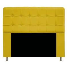 Cabeceira Estofada Mel com Capitonê 140 cm para Cama Box de Casal Suede Amarelo Quarto - AM Decor