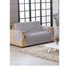 Capa De Sofá 2 Lugares Cinza Laço E Porta Objetos Lateral