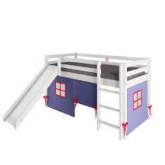 Cama Alta Kids Com Escorregador E Tenda Em Madeira Maciça-mdf Branco-azul