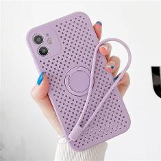 Capa oca de resfriamento respirável para iPhone 12 Mini 11 Pro XS Max X XR 7 8 Plus SE2 Capa de alça de suporte de anel magnético de silicone macio, roxa, para iPhone 12 Pro