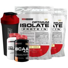 Kit 2x Optimum Isolate Whey Protein 2kg  + Creatina 100g  +  Bcaa 100g + Coqueteleira - Bodybuilders-Unissex