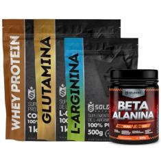 Kit: Beta Alanina 500g + Arginina 500g + Whey Protein Concentrado 1Kg + Glutamina 1Kg - 100% Importado - Soldiers Nutrit