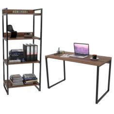 Conjunto Escritório Estilo Industrial Mesa 120cm e Estante 60cm 4 Prat