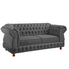 Sofá Chesterfield Moscatto 3 Lugares Via Encanto Veludo Cinza