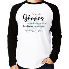 Camiseta Raglan Sou de Gêmeos Manga Longa - Foca na Moda, Branco, Pret