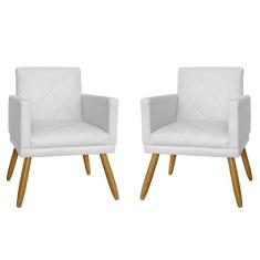 Combo 02 Poltrona Decorativa Pés Palito Nina Estilo Matelassê Branco -