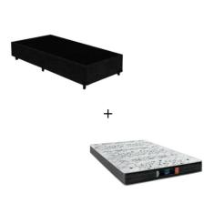 Cama Box Solteiro - Tecido Sintético Preto com Colchão Extra Firme D28 - Suporta 80Kg