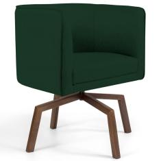 Poltrona Decorativa Giratória Base Ka Madeira Betina C-303 Veludo Verde Musgo - Domi