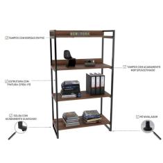 Conjunto Home Office 2 Peças Com 1 Escrivaninha Em L E 1 Estante 4 Prateleiras Kuadra Compace Nogal