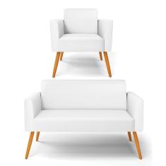 Sofá Namoradeira Com Poltrona Pés Palito Castanho Marisa Corino D03 - D\'rossi Cor Branco