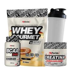 Kit Whey Protein Refil + Creatina 300g + BCAA cáps + Coqueteleira - FN