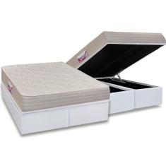 Cama Box Baú King: Colchão Espuma D45 Herval Top + Base Crc Courano Branco(193X203)