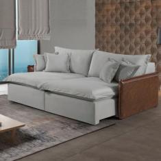 Sofá Retrátil 2 Lugares 254cm Pillow Top e Pés em Madeira Maciça Hambu