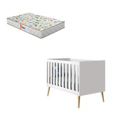 Berço Americano Theo Branco Pés Madeira Natural com Colchão Gazin - Reller 