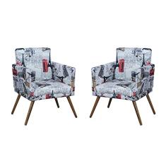 Kit 2 Poltronas Decorativa Nina Rodapé Suede Paris Vermelho - DS Estofados