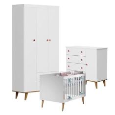 Quarto de Bebê Fernanda 3 Portas com Berço Ludmila Branco Acetinado Bétula - Carolina Baby