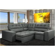 Sofa de Canto Retrátil e Reclinável com Molas Cama inBox Austin 2,20m x 2,20m Suede Velusoft Cinza