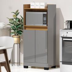 Balcão para Cozinha 2 Portas 1 Nicho Jet Luxo Cinza/Mel