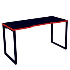 Mesa Gamer Retangular Home Office 134 x 60 cm Pé Tubular Cor Preto com Borda Vermelha