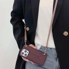 Capa de telefone crossbody para iPhone 15 14 Plus 11 12 13 Pro Max Silicone Soft Shell Capa traseira Suporte de proteção Capa de couro, roxa, para iPhone 15 Pro