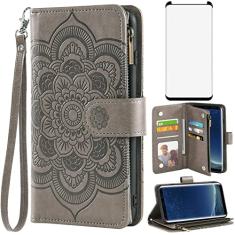 Asuwish Capa carteira compatível com Samsung Galaxy S8 e protetor de tela de vidro temperado flor couro flip porta-cartão suporte capa para celular para Glaxay S 8 Gaxaly 8S Edge SM-G950U mulheres