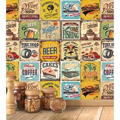 Papel de Parede Adesivo Autocolante Decoração Retro Azulejo Vintage Cozinha 3 Metros