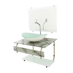 Gabinete de vidro para banheiro 60cm it inox com cuba oval - mármore b