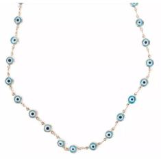 Colar Cordão Olho Turco Grego Azul Claro Folheado 18k - Milena Folhead