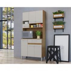 Armário de Cozinha Compacta 609 6 Portas 1 Gaveta em MDF 90cm Branco Estilo Moderno
