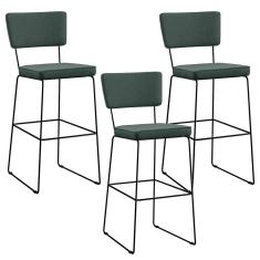 Kit 03 Banquetas Alta Linho Verde Musgo