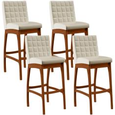 Kit 4 Banquetas Alta Fixa Mila L02 Madeira Assento Estofado Tela mesh Lyam Decor