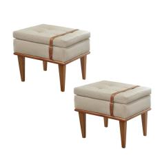 Conjunto - 2 Puffs Banqueta Londres Luxo Castellar Móbile Linho Bege Claro