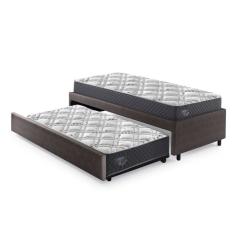 Bicama Box Solteiro 88x188cm Courino Com Dois Colchões Adapto Molas Ensacadas Ecoflex Marrom-cinza