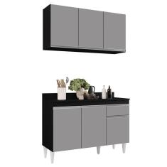 Armário Aéreo Virgínia E Balcão Para Pia Com Tampo 120cm Arizona Preto-cinza - Lumil