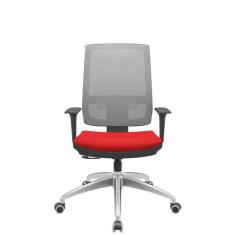Cadeira Office Brizza Tela Cinza Assento Aero Vermelho RelaxPlax Base 