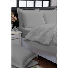 Jogo de Cama 6 Peças Edredom Casal Queen Com Jogo de Lençol (Cinza)