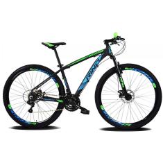 Bicicleta RINO EVEREST 29 Freio a Disco - Cambios Shimano 21v Azul/Verde Quadro 21