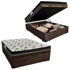 Cama Box Baú Casal Suede Bipartido + Colchão Ortobom ISO Dupla Face 60x138x188