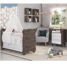 Quarto de Bebê Completo com 1 Berço 1 Comoda Panda Móveis Percasa Carvalho/Branco