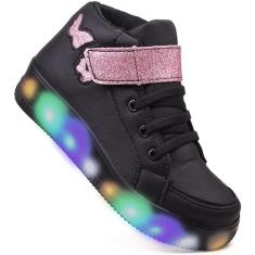 Tenis Infantil Feminino De Led Botinha Borboleta Glitter